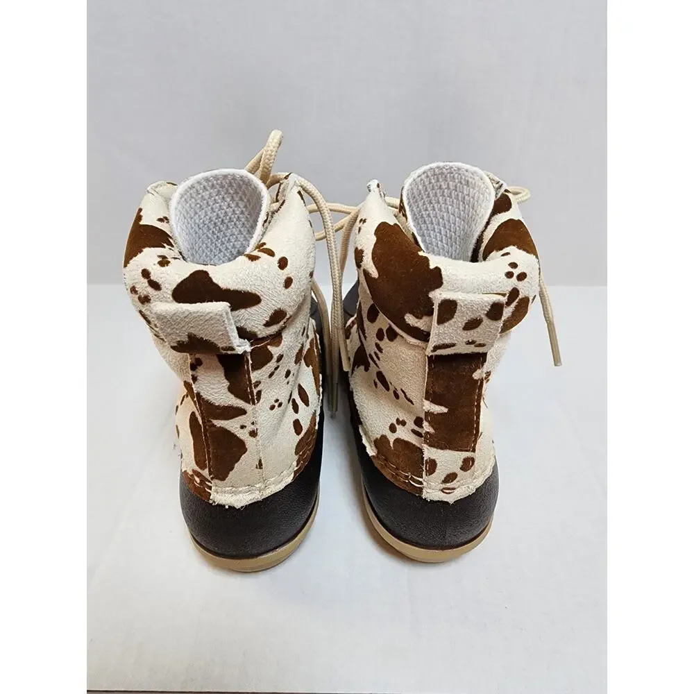 Outwoods‎ Kids Size 12 Cow Print  Lace Up Rubber Boots
